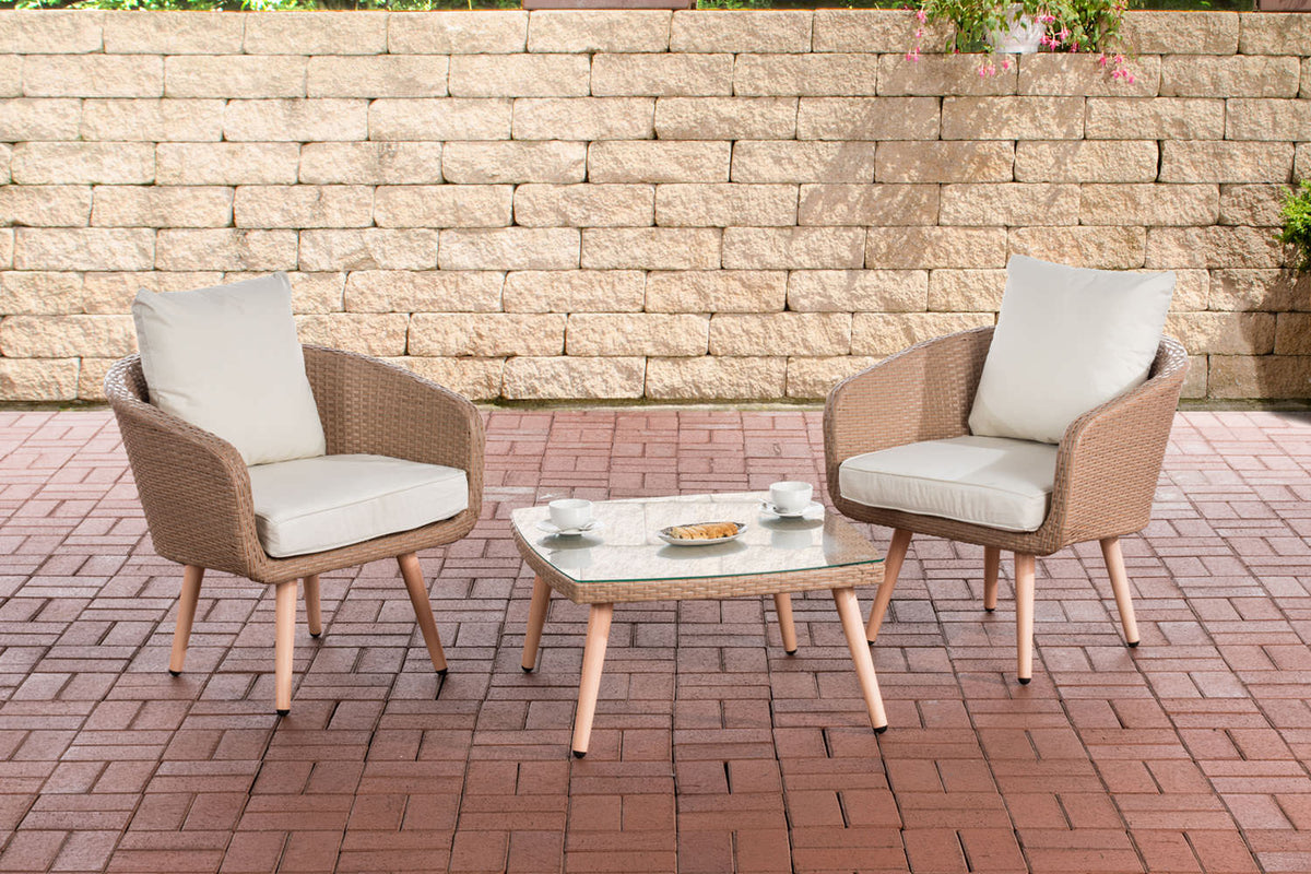 CLP Balkon-Set Ameland Flachrattan cremeweiß 45 cm (Hellbraun)