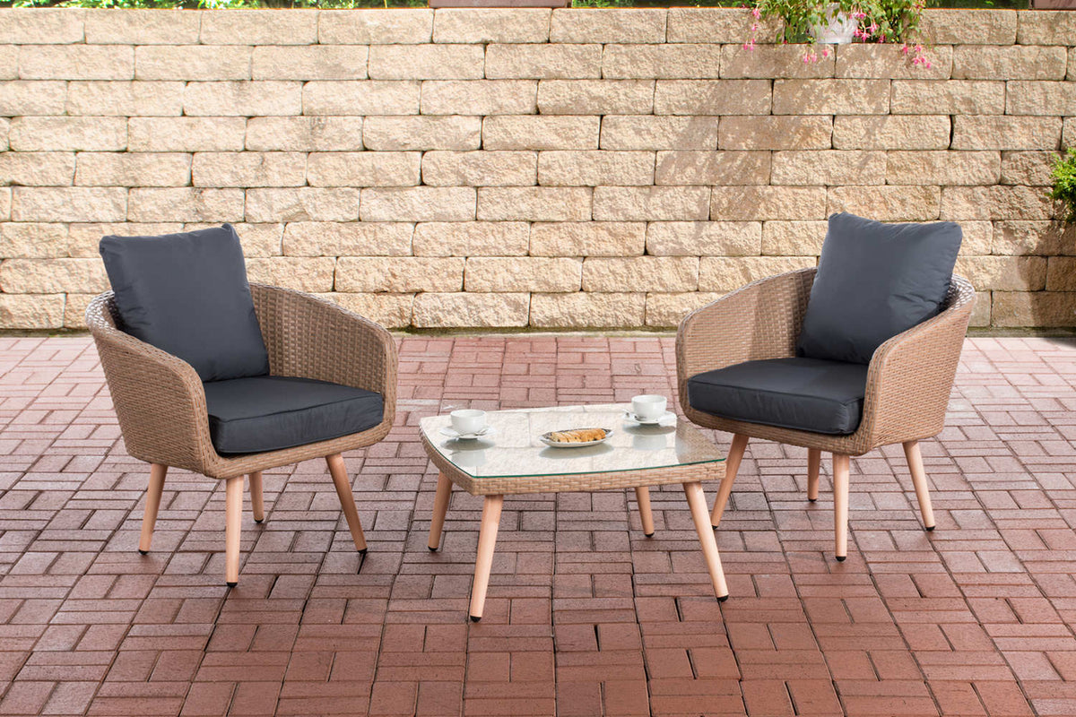 CLP Balkon-Set Ameland Flachrattan eisengrau 45 cm (Hellbraun)
