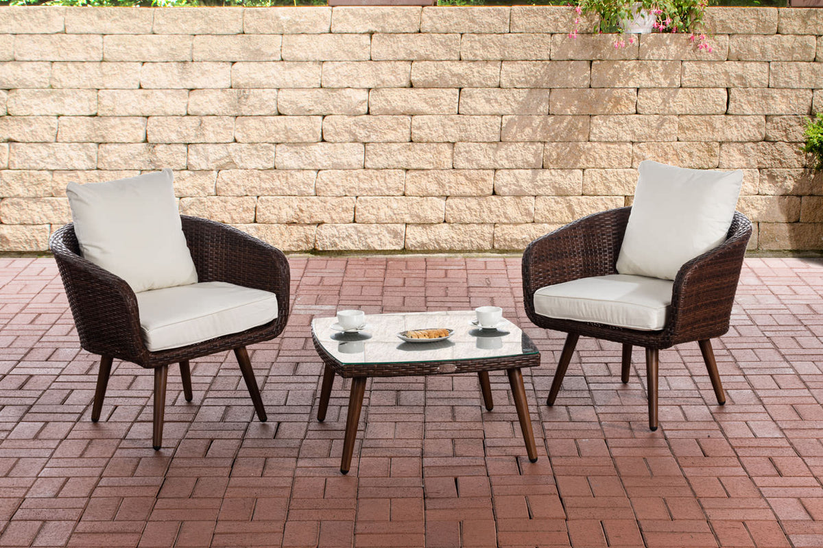CLP Balkon-Set Ameland Flachrattan cremeweiß 45 cm (Dunkelbraun)