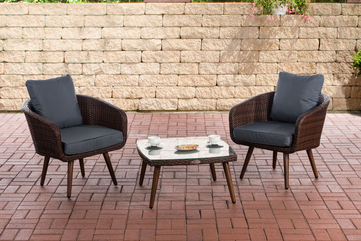 CLP Balkon-Set Ameland Flachrattan eisengrau 45 cm (Dunkelbraun)