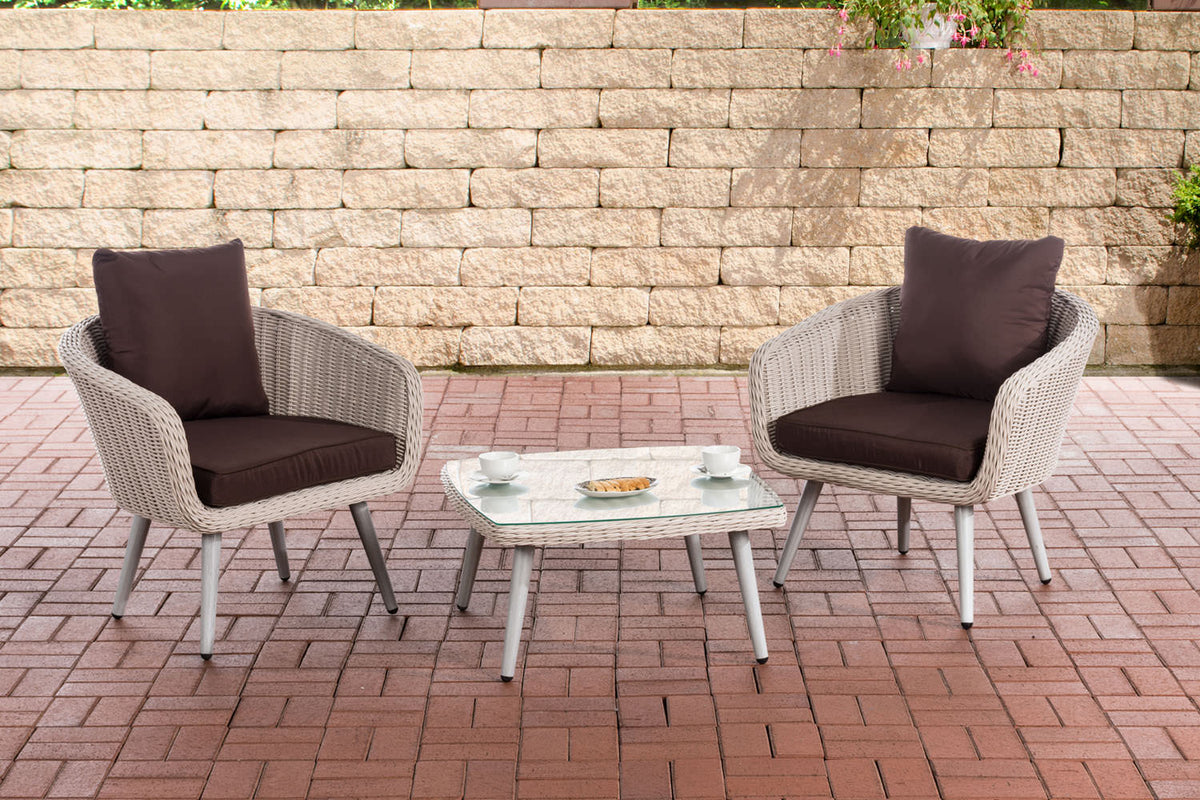 CLP Balkon-Set Ameland Rundrattan terrabraun 45 cm (Hellgrau)