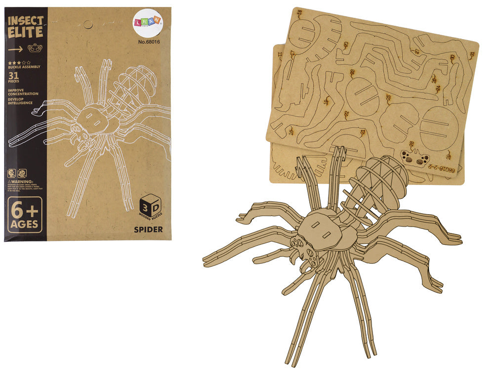 3D wooden spider puzzle, educational combination of 31 elements