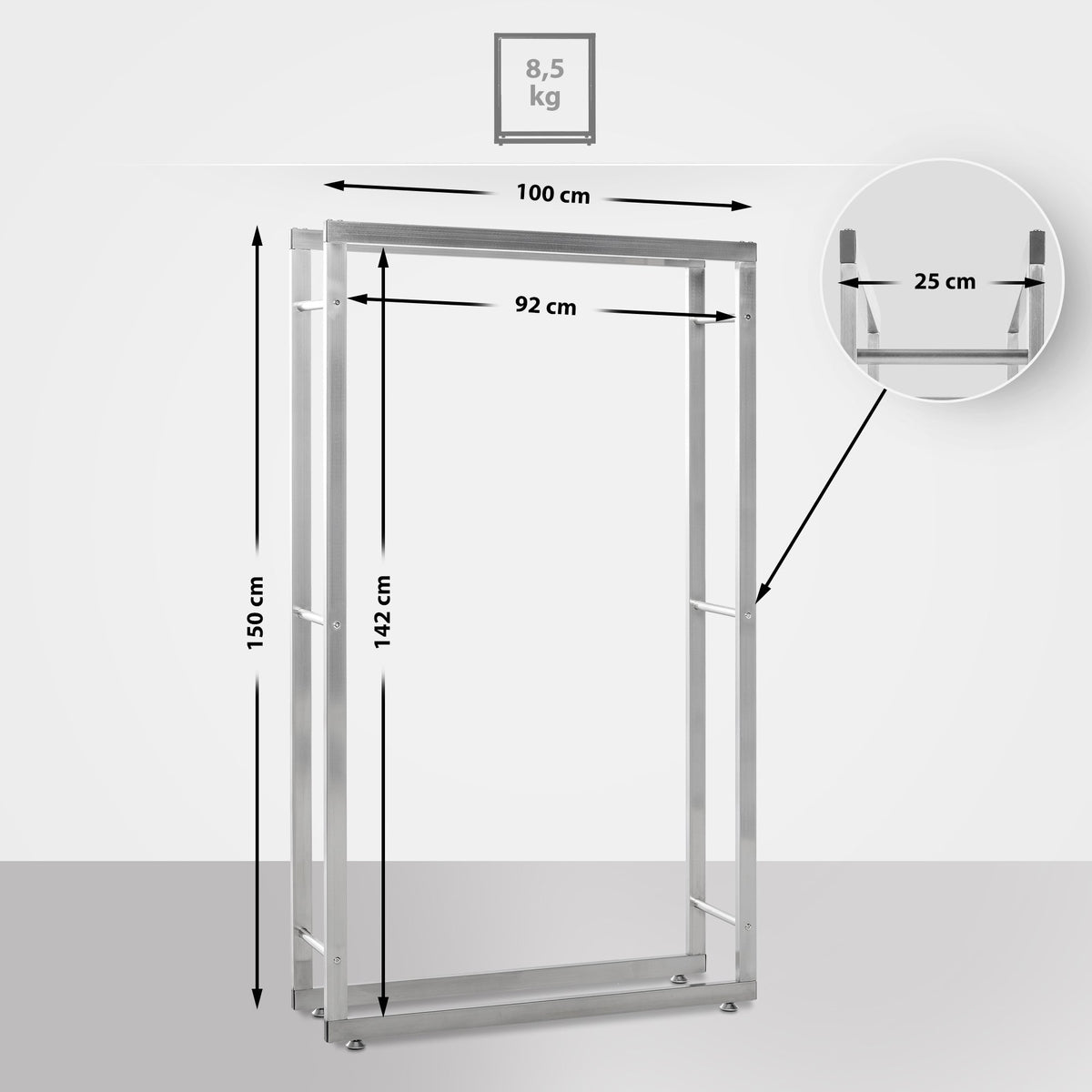 CLP Kaminholzständer Keri V2 25x100x150 cm – Produktabbildung 2