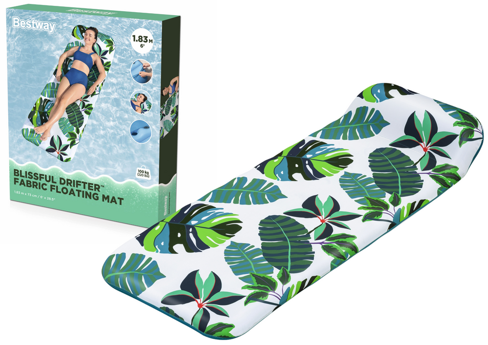 Inflatable pool float, white palm leaf pattern, 43731