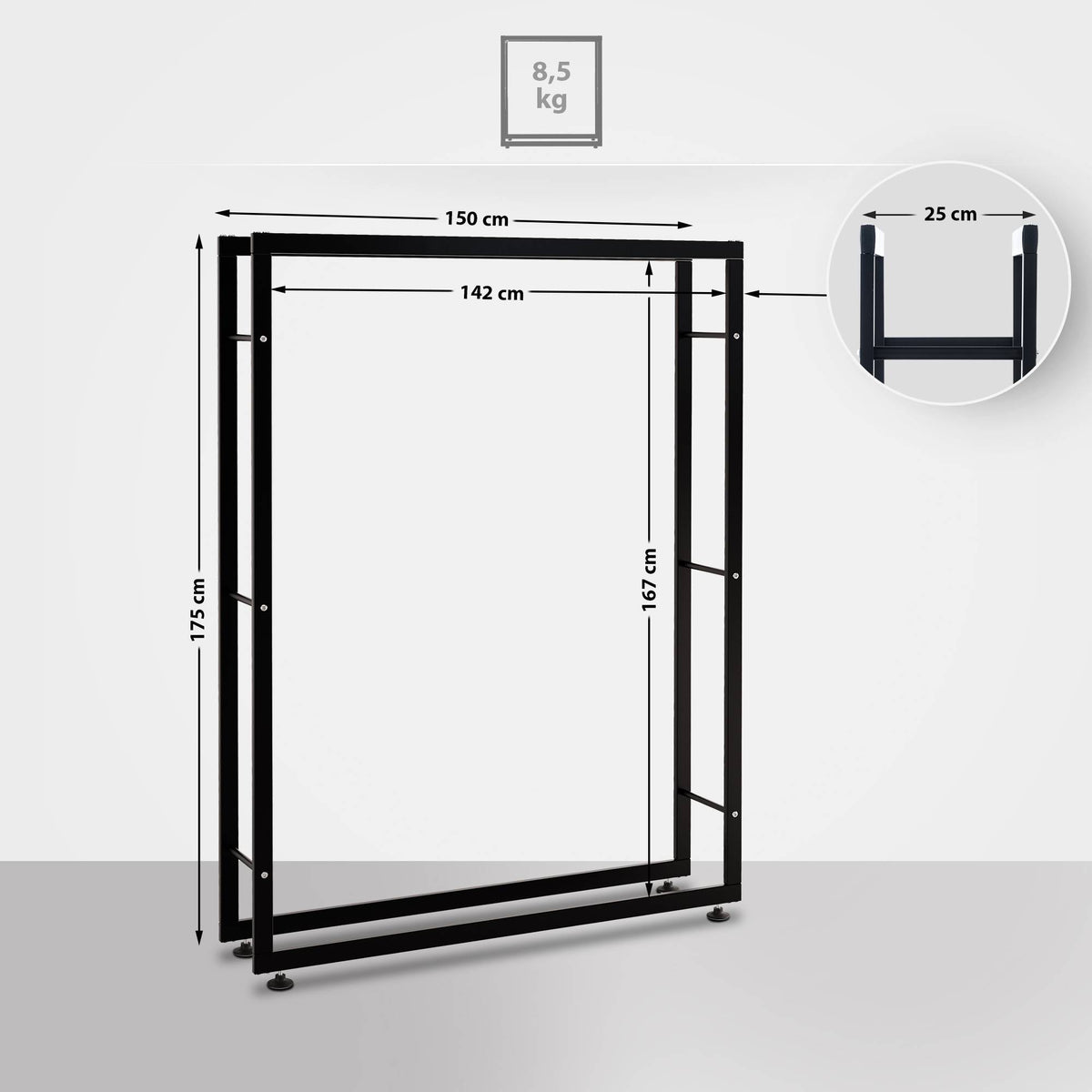 CLP Kaminholzständer Keri V2 25x150x175 cm – Produktabbildung 2