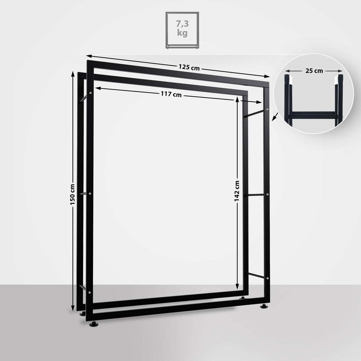 CLP Kaminholzständer Keri V2 25x125x150 cm – Produktabbildung 2