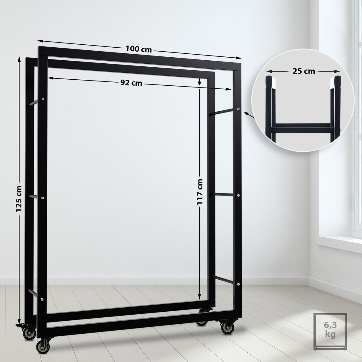 CLP Kaminholzständer Keri mit Rollen 25x100x125 – Produktabbildung 2