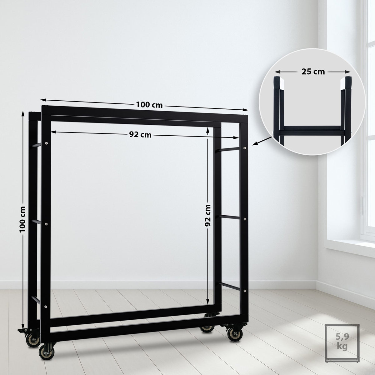 CLP Kaminholzständer Keri mit Rollen 25x100x100 – Produktabbildung 2