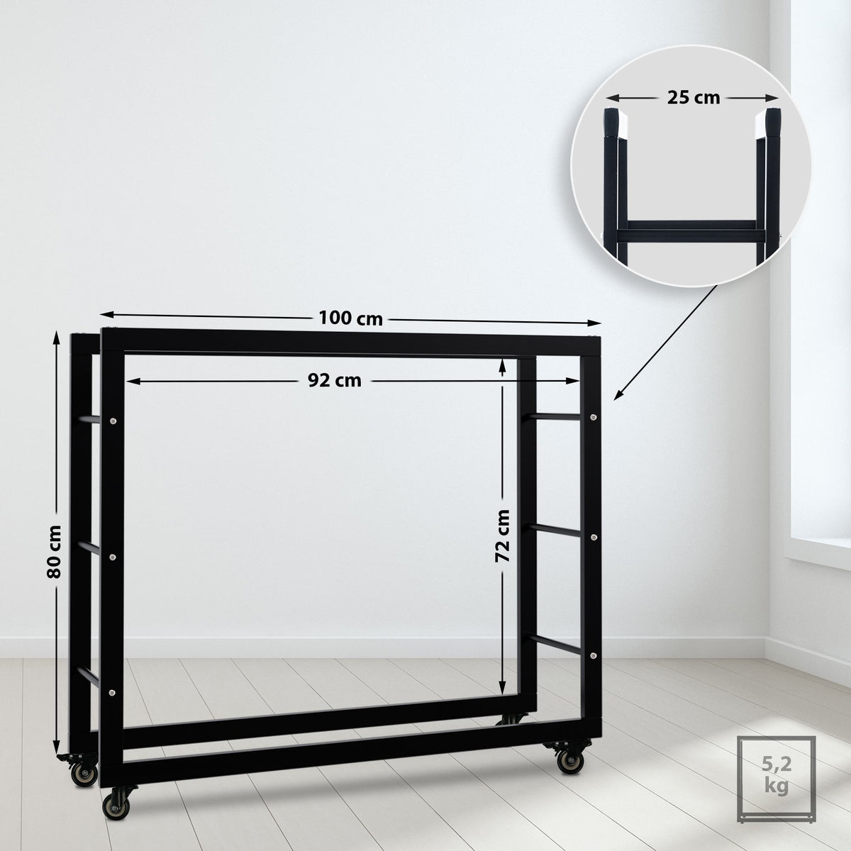 CLP Kaminholzständer Keri mit Rollen 25x100x80 – Produktabbildung 2