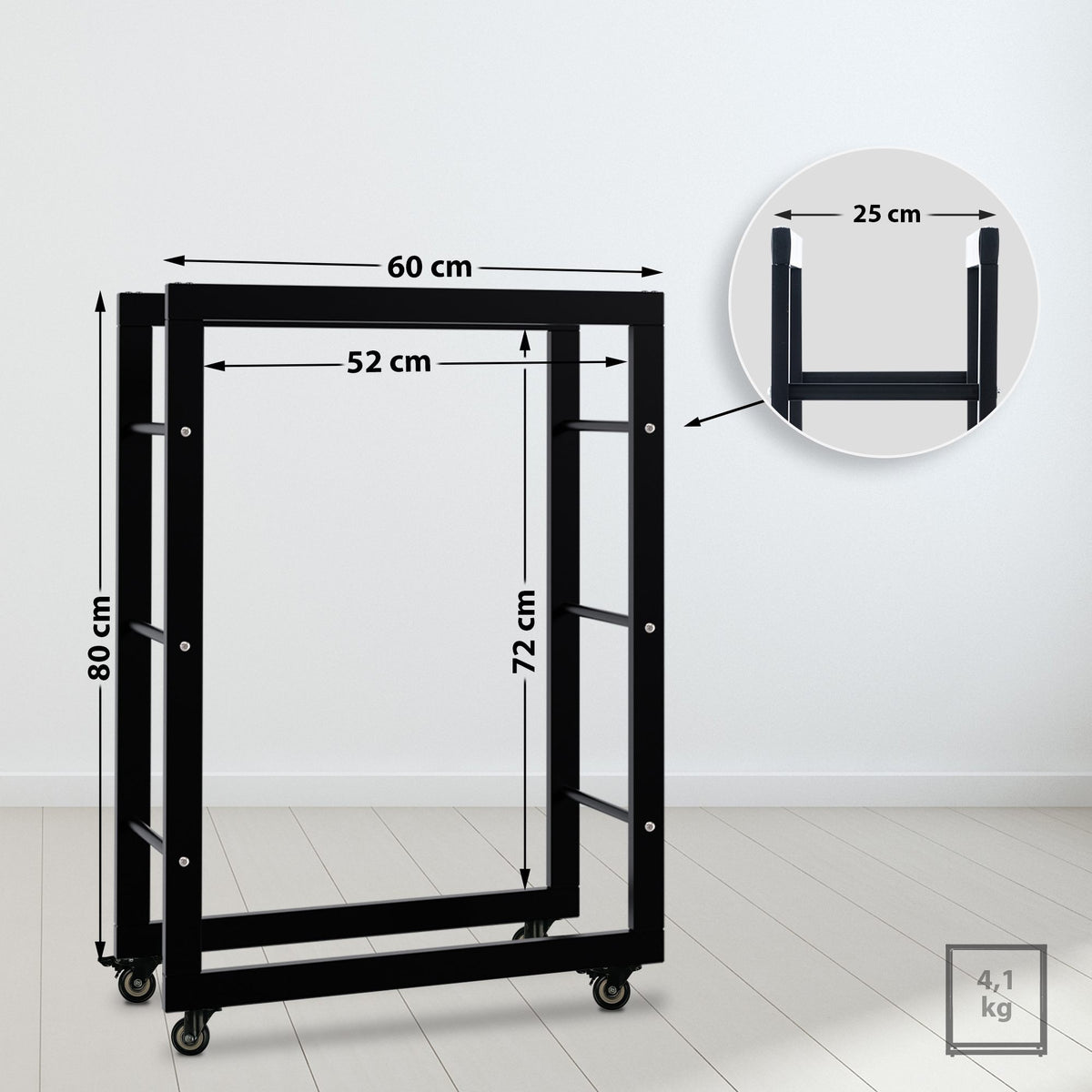 CLP Kaminholzständer Keri mit Rollen 25x60x80 – Produktabbildung 2