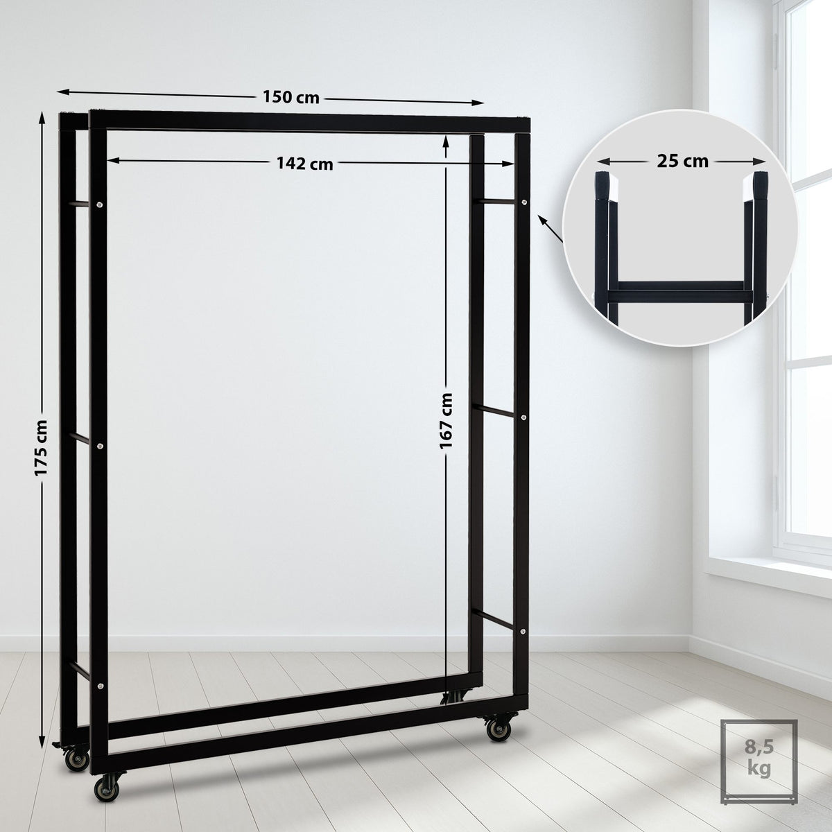 CLP Kaminholzständer Keri mit Rollen 25x150x175 – Produktabbildung 2