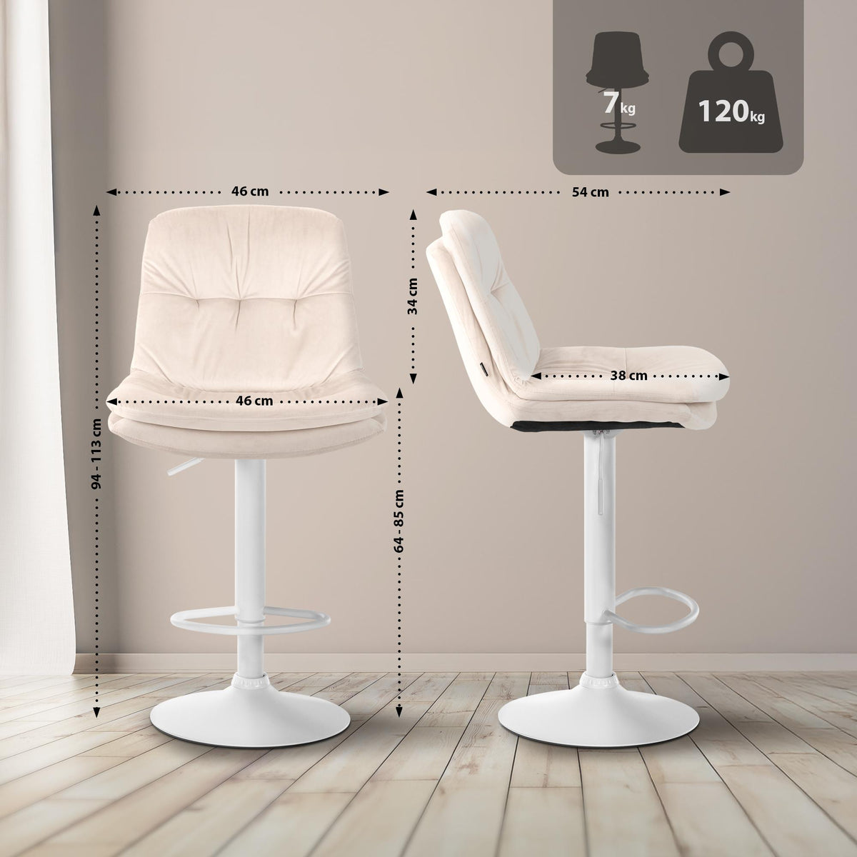 CLP Barhocker Laurel Samt weiß – Produktabbildung 2
