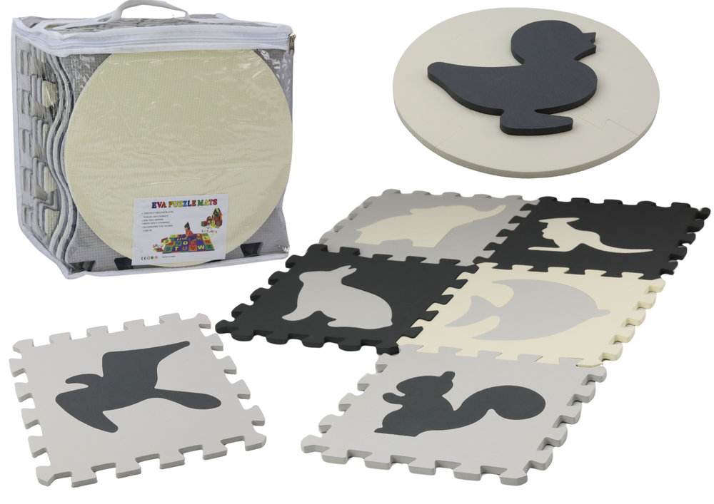 Soft puzzle mat, contrasting educational EVA foam, grey, 28 pieces