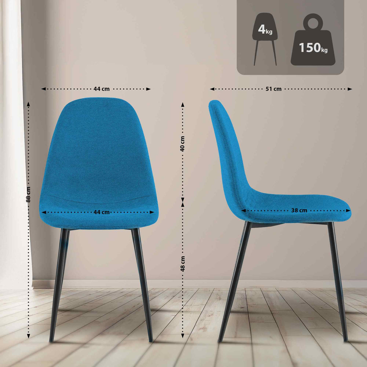CLP 4er Set Esszimmerstühle Napier Stoff – Produktabbildung 2