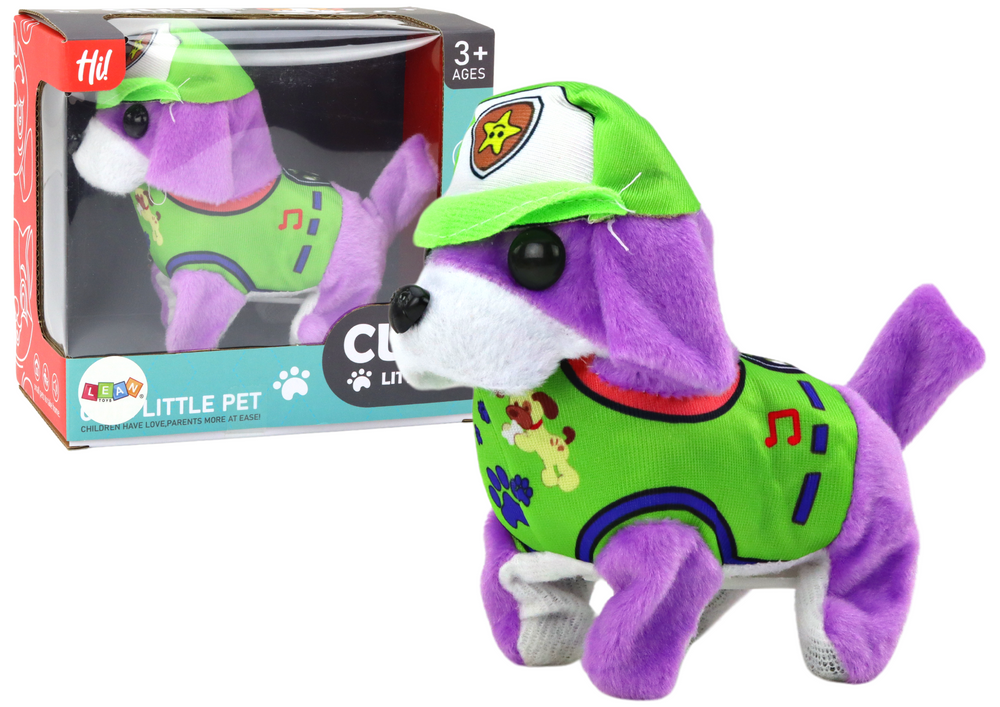 Plush dog interactive toy walks and barks purple