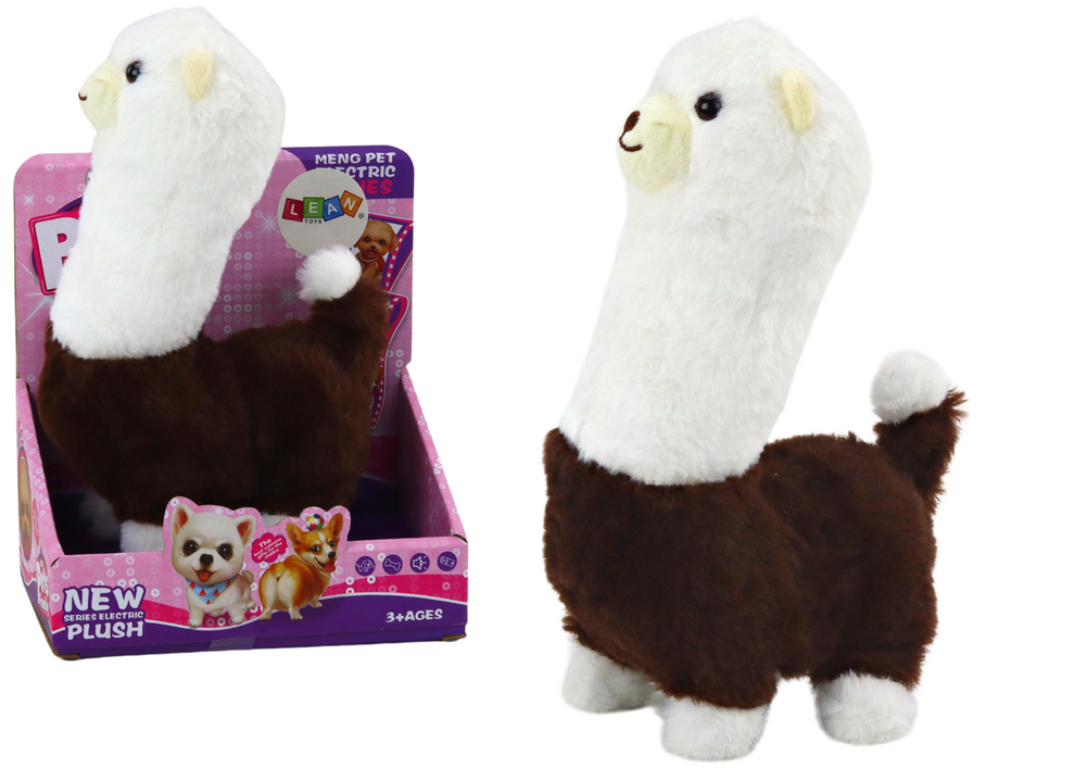 Interactive walking toy pet llama alpaca brown 23cm