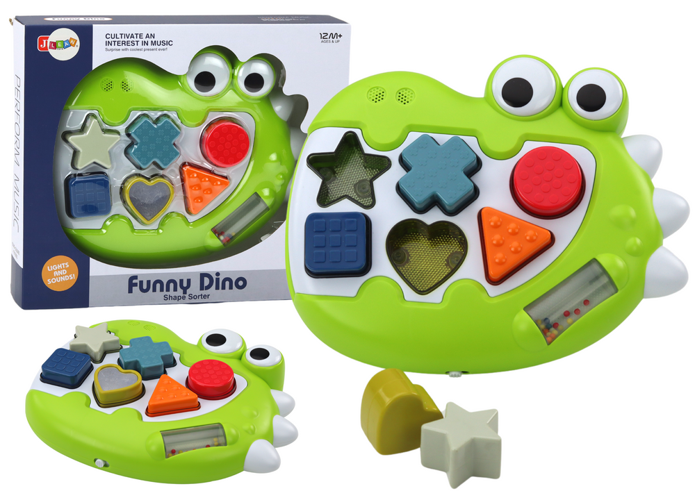 Sensory dinosaur sorter that plays melody puzzles for little ones