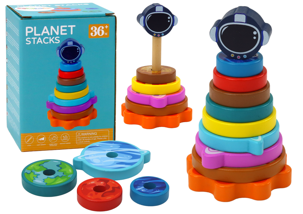 Pyramid sorter wooden pyramid puzzle planets space 10 pieces