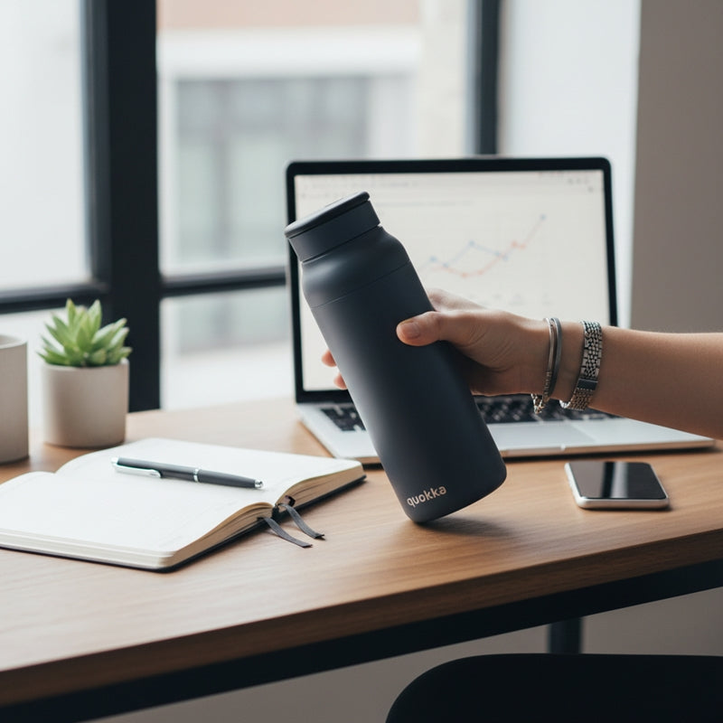 Quokka Echo - stainless steel bottle 690 ml with silicone handle (black) (2)