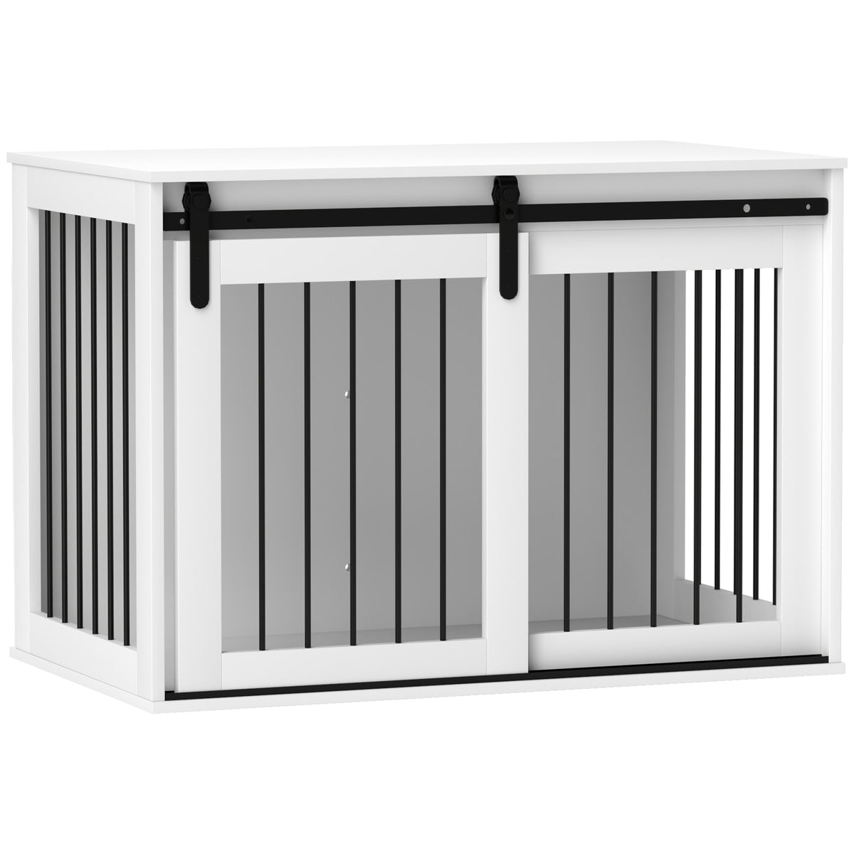 Dog crate with sliding door, ventilation, chipboard and steel, 98 x 58 x 61 cm, walnut