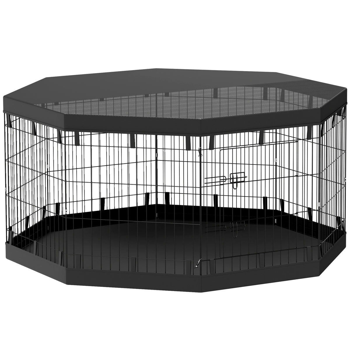 Puppy playpen, 76 cm high/approx. 2.5 m², 8 panels, floor mat, combination roof cover