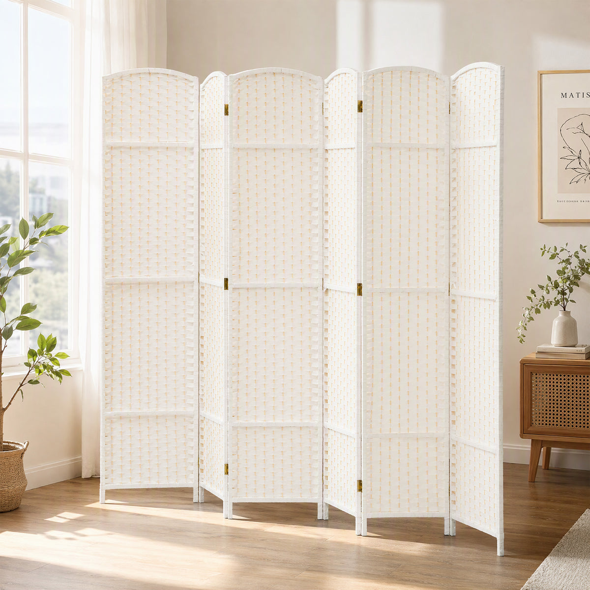 6-panel room divider, foldable privacy screen, privacy screen for living room, bedroom, home office, white (2)