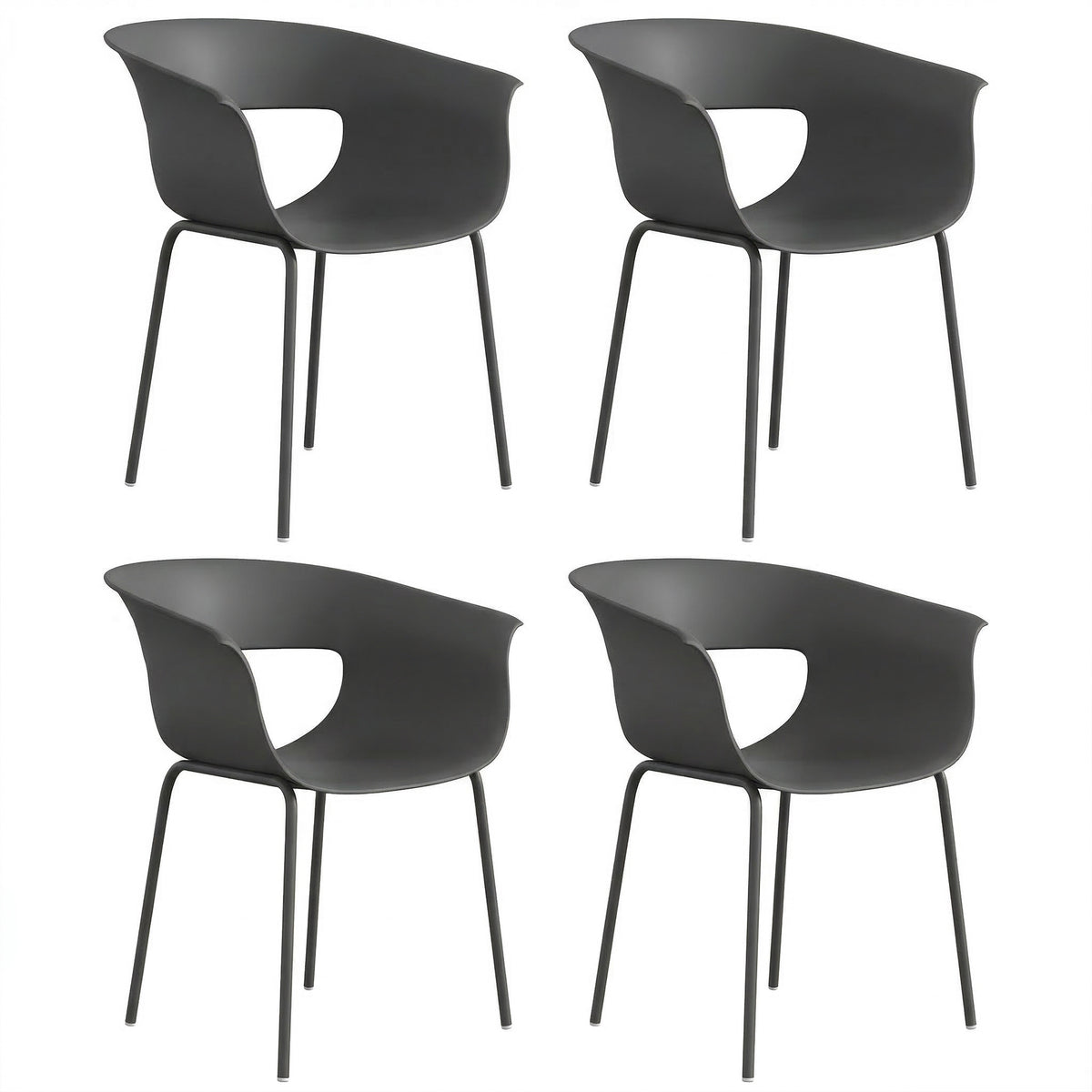 Garden chairs set of 4 ergonomic balcony chairs with cutout design armrest weatherproof rust-resistant dark gray