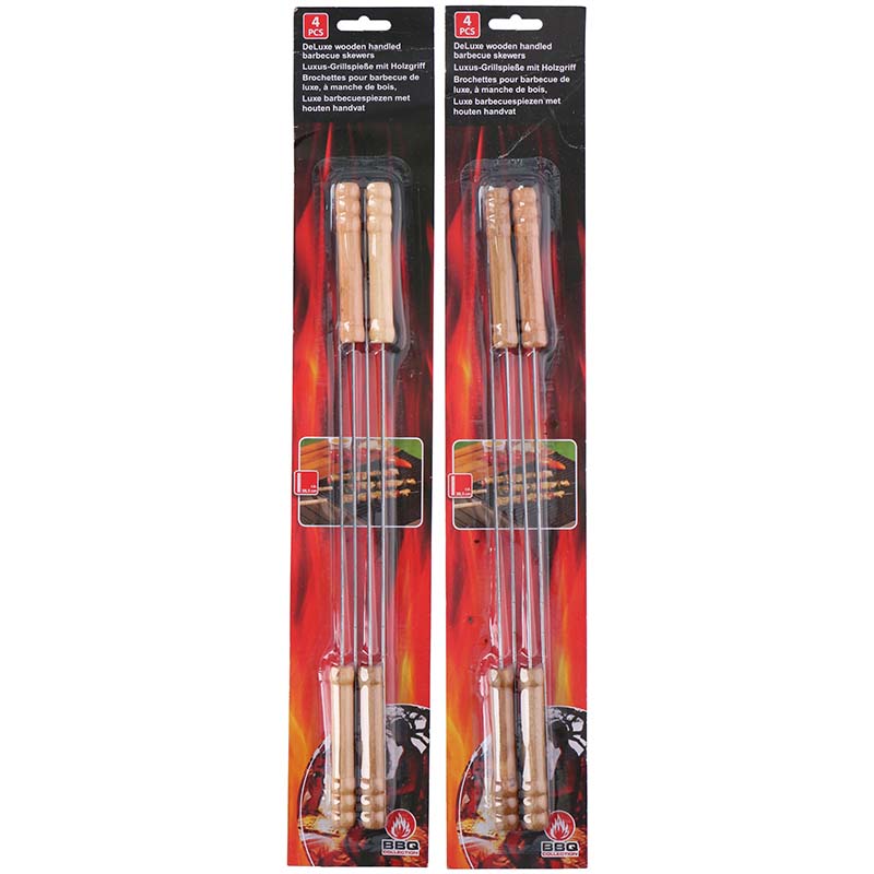 BBQ skewers with wooden handle, 38 cm long (4 pieces)