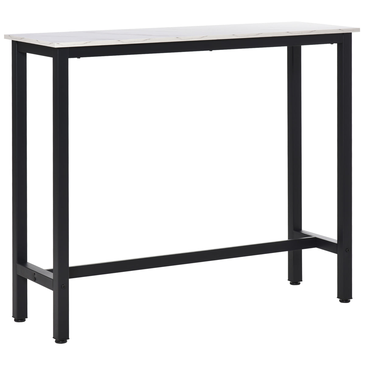 Bar table in marble look, steel frame, leveling feet, 120x40x100 cm, white/black