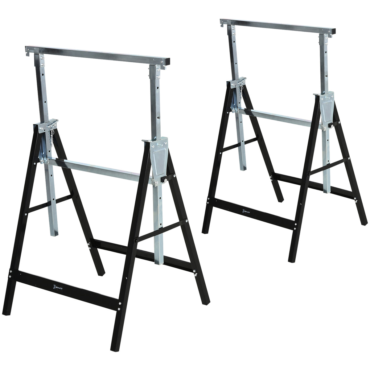 Sawhorse, Workhorse, Height-adjustable, Foldable, Metal, Black, 68 x 56 x 80-130 cm, Load capacity 200 kg