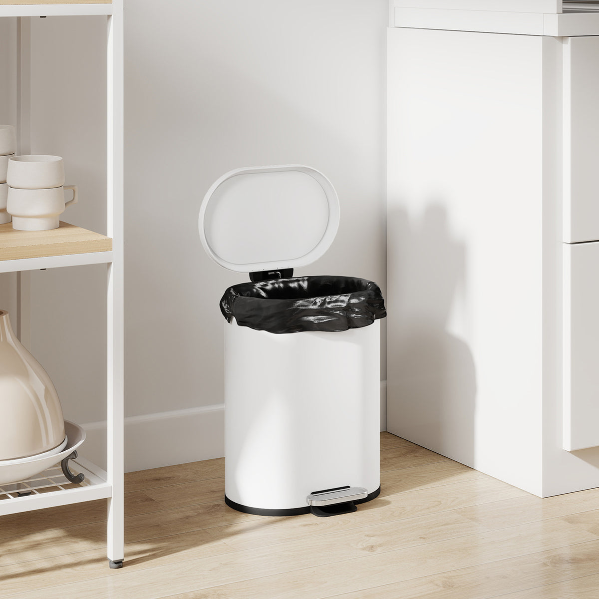 12L Trash Can Step-On Waste Bin with Lid, Foot Pedal, Inner Bucket, Soft-Close Function, 30 x 25.5 x 37.5 cm (2)