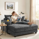 Chaise Longue 2-Seater Large Sofa Bed 134 x 151 cm with Cup Holder for Living Room, Gray (2)