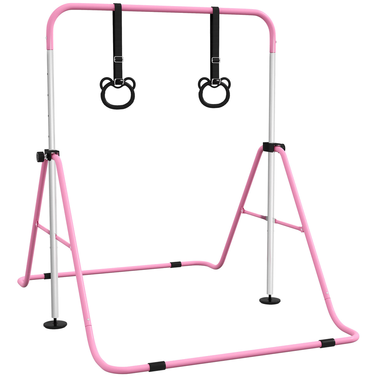 Children's gymnastic bars with rings, height-adjustable, foldable, non-slip, steel frame, 148x105x88-128 cm