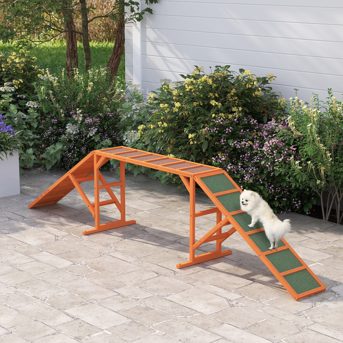Agility dog ramp, obstacle course, non-slip, weatherproof, wood, 335 x 55 x 60 cm, orange (2)