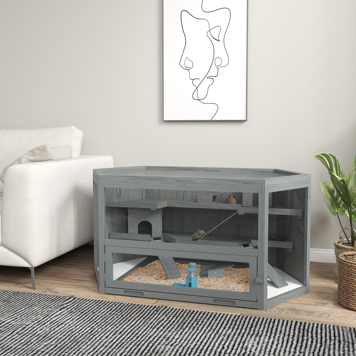 Hamster cage, 3 levels, removable tray, wood/metal, 115x60x55 cm (2)