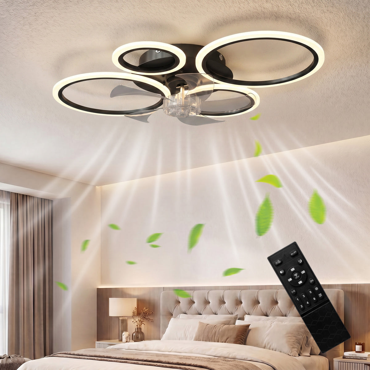 Ceiling fan with light and remote control, 77 cm LED ceiling fan with 3 light colors, 6 speeds, timer (2)