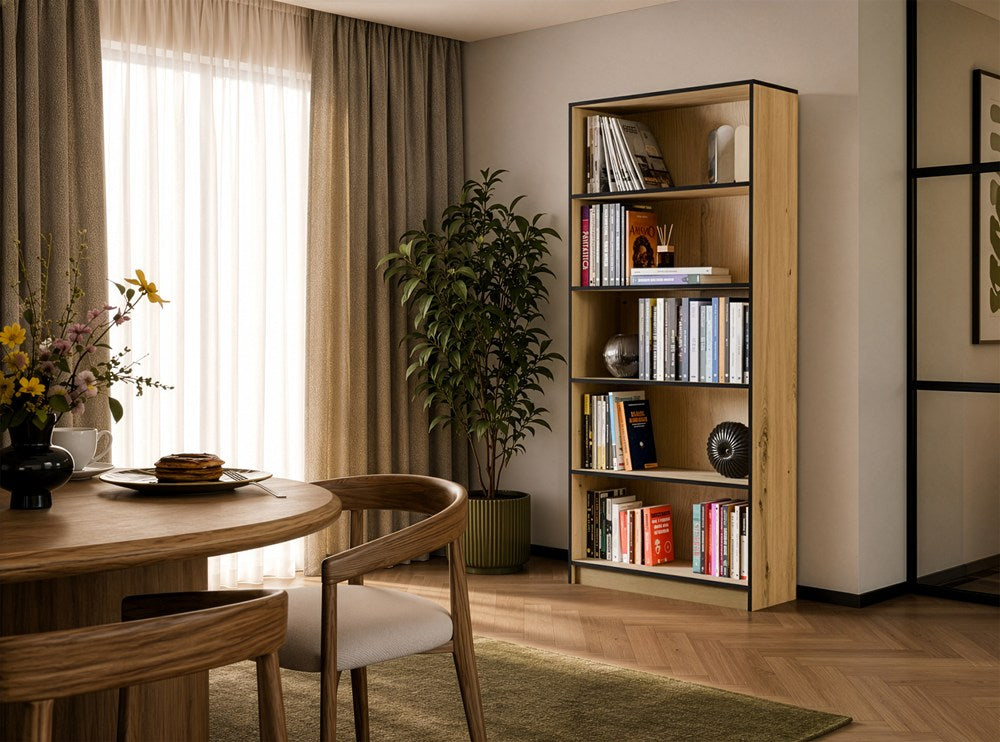 REGAL Schrank R80 für Bücher EICHE ARTISAN SCHWARZE KANTEN 5 Ablagen für Büro – Produktabbildung 2