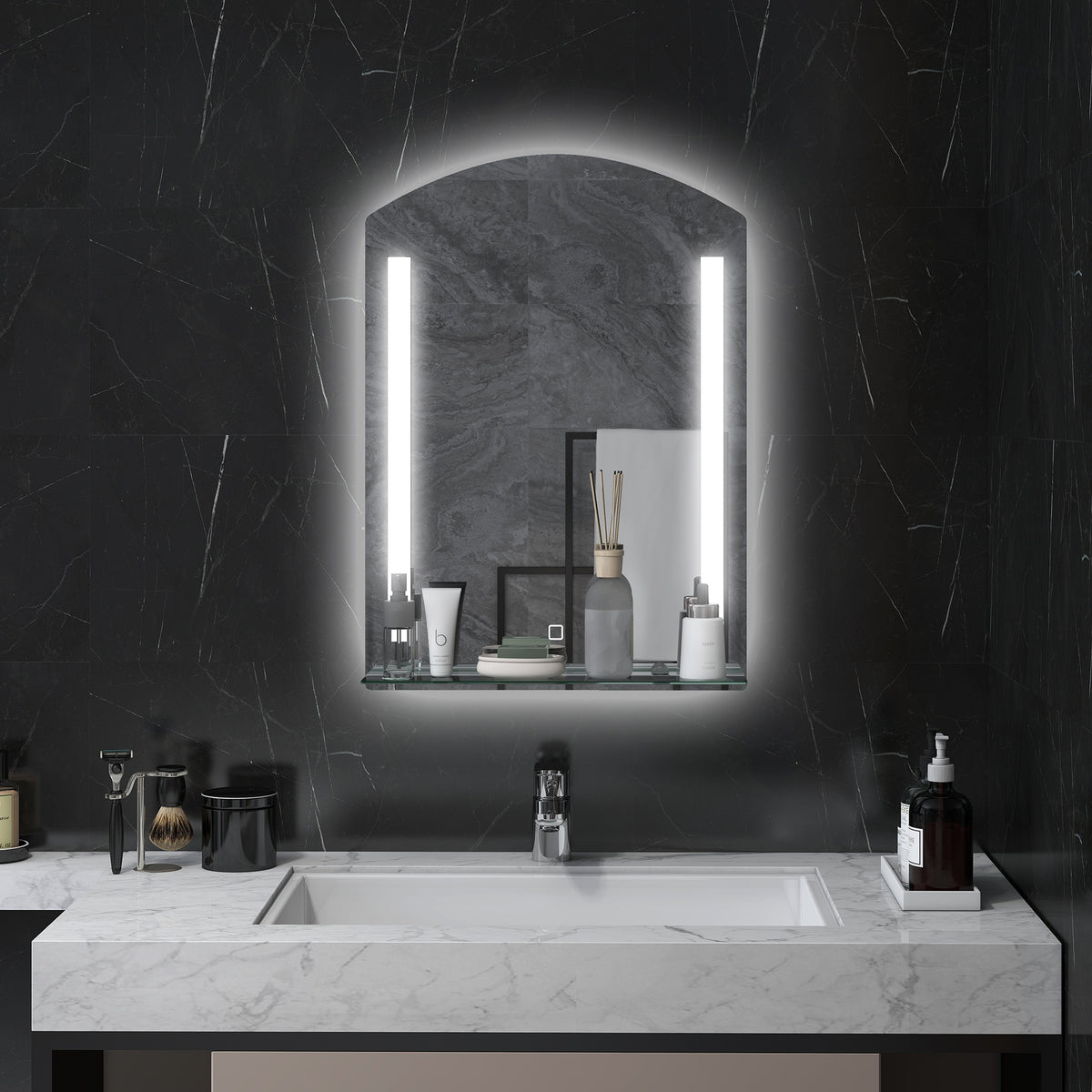 Bathroom mirror with LED lighting, elegant and high-quality, glass, aluminum, plastic, 50L x 12W x 70H cm (2)