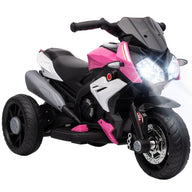 Electric children's motorcycle, lights & sounds, 3 km/h, rechargeable, plastic & metal, pink/white