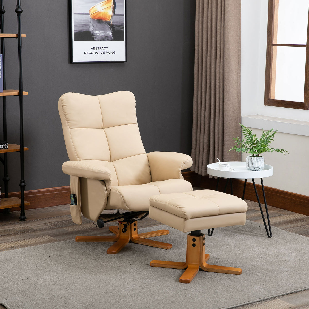 Reclining Massage Chair with Footstool, Storage Space, Reclining Function, Massage TV Chair, 145° Tilt (2)