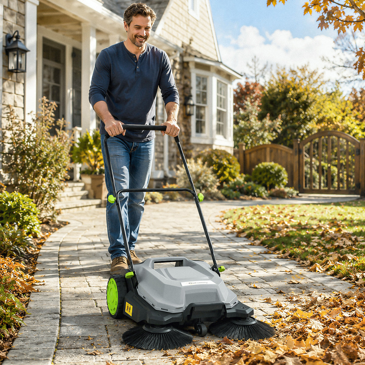 Manual sweeper with 68 cm sweeping width, 2600 m²/h, 24 L debris container, height-adjustable foldable handle (2)