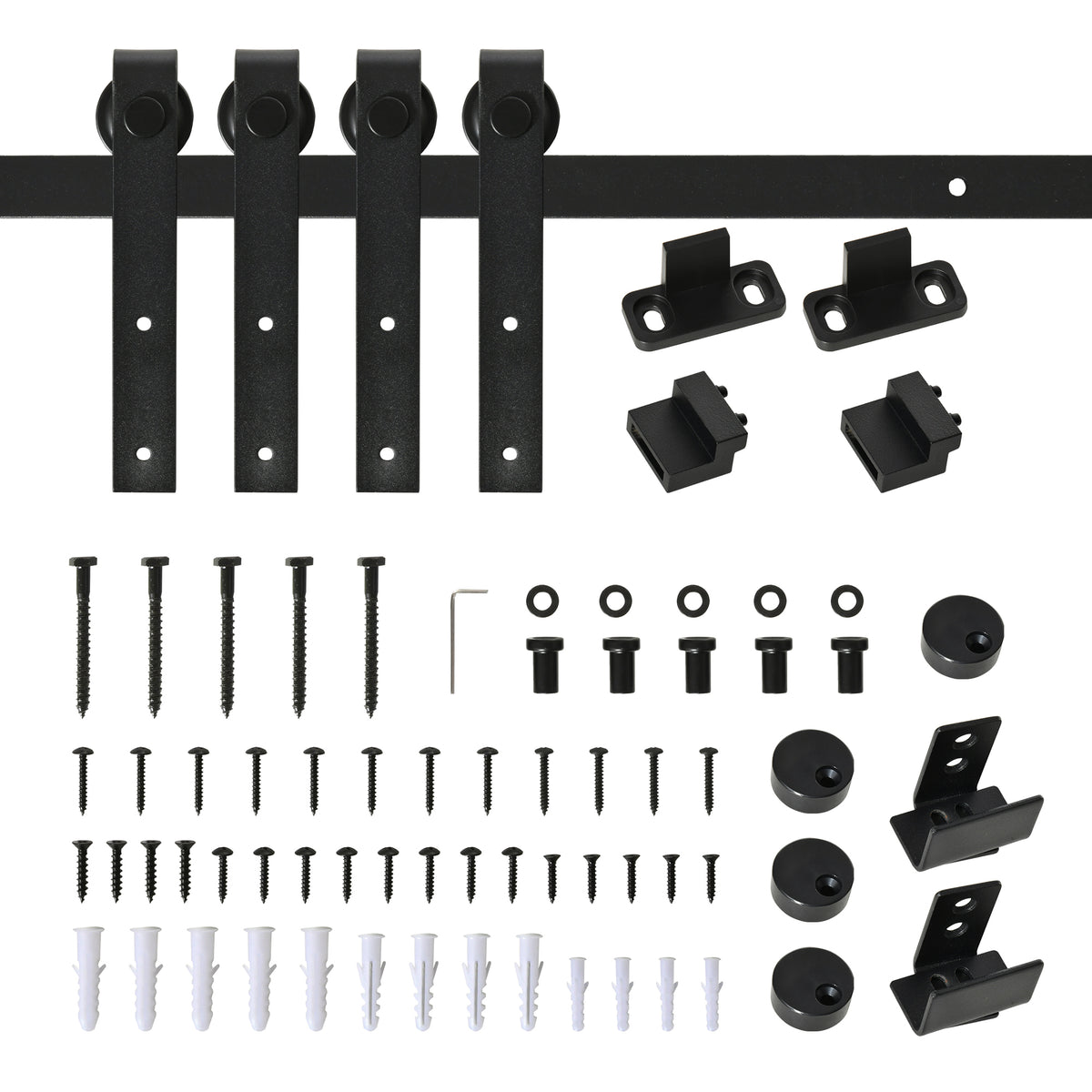 183 cm sliding door complete set, sliding door system with floor guide, sliding door track, rollers, and carbon (10)