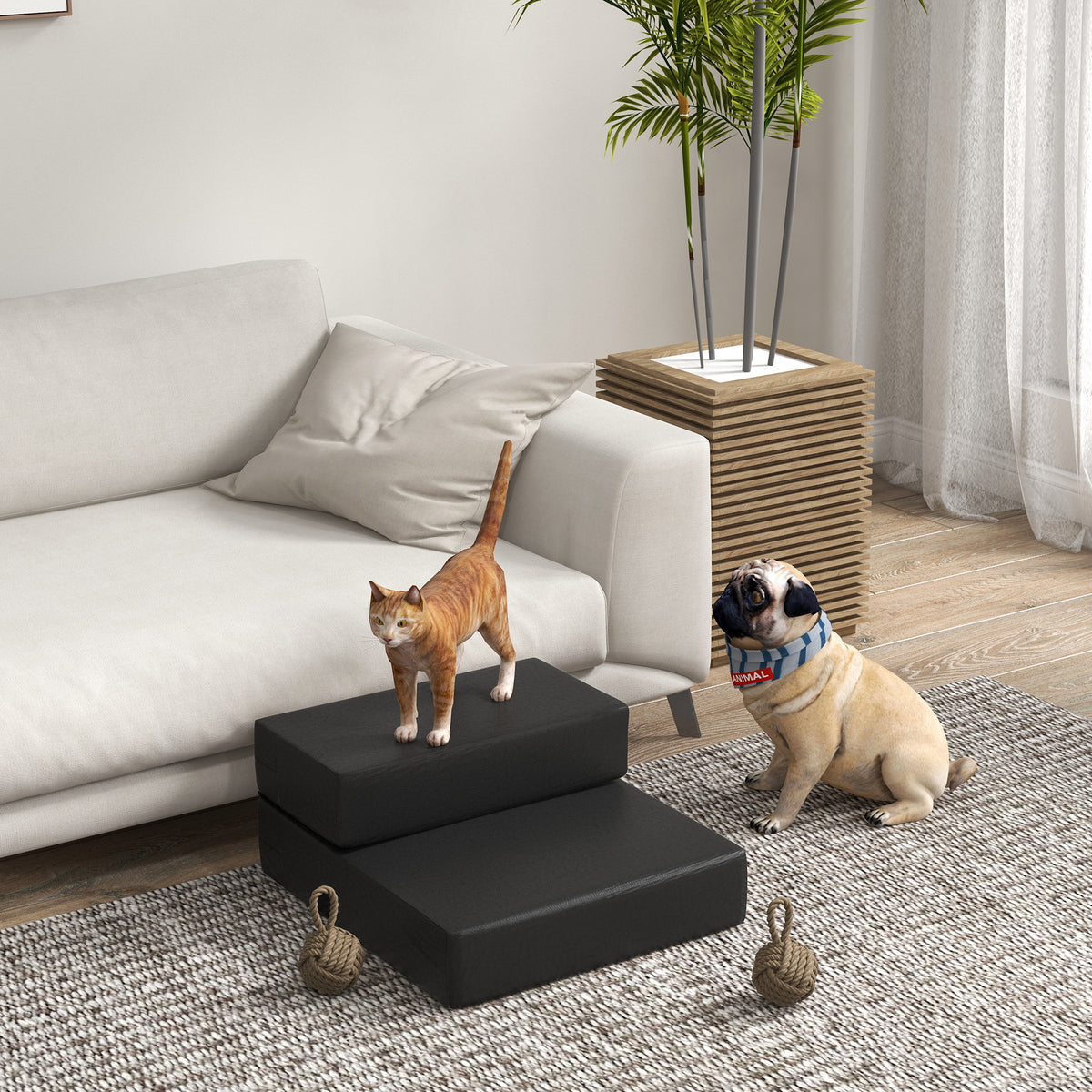 Pet stairs, pet mat, 2 steps, foldable, dog stairs, stairs, mat for cats and dogs, black, L45 x W39 x H20 cm (2)