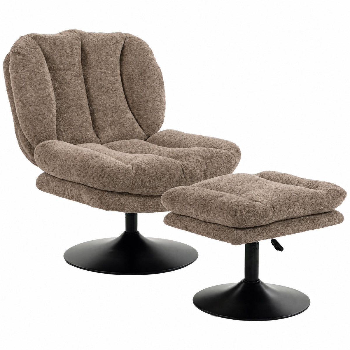 Lounge chair with ottoman, 360° swivel, in raindrop velvet, height-adjustable footstool, brown