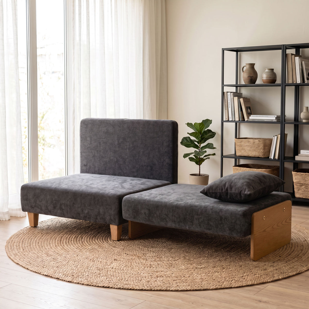 2-in-1 convertible armchair with bed function, sleeper sofa with 2 washable cushions, side pockets for living (2)