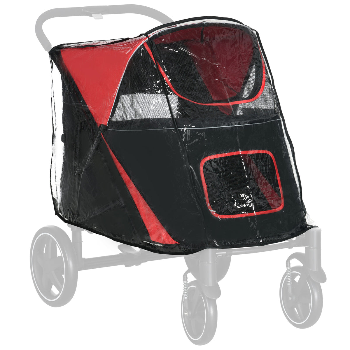 Dog stroller rain cover, rain cover for dog stroller, rain canopy with rear entry, Velcro fasteners