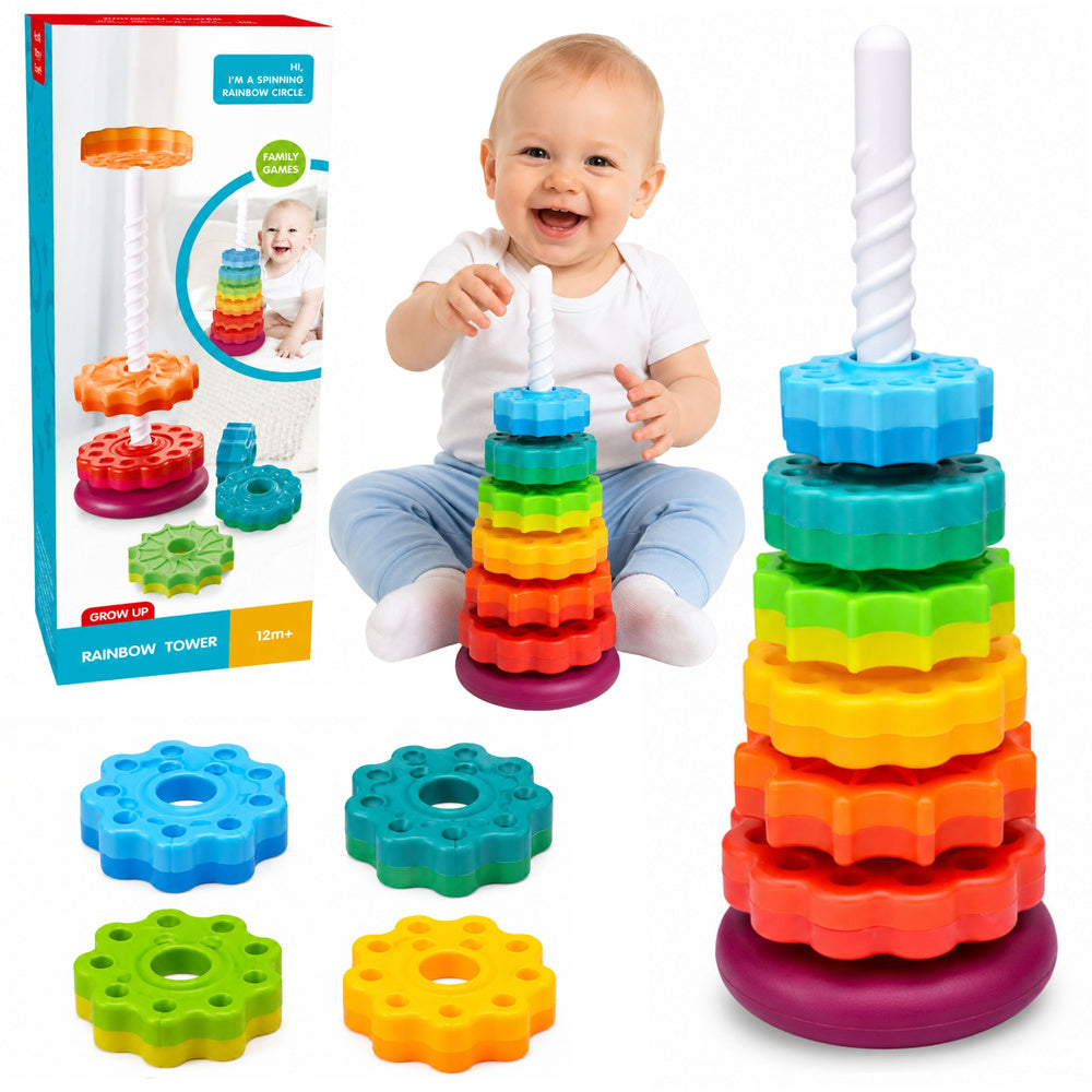 Rotating pyramid, tower sorter, rainbow puzzle, 36 cm, 6 pcs