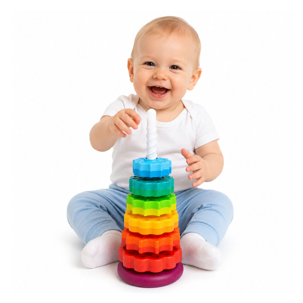 Rotating pyramid, tower sorter, rainbow puzzle, 36 cm, 6 pcs (2)