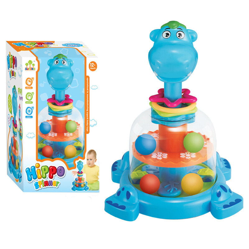 Hippo spinning top with balls for babies, blue