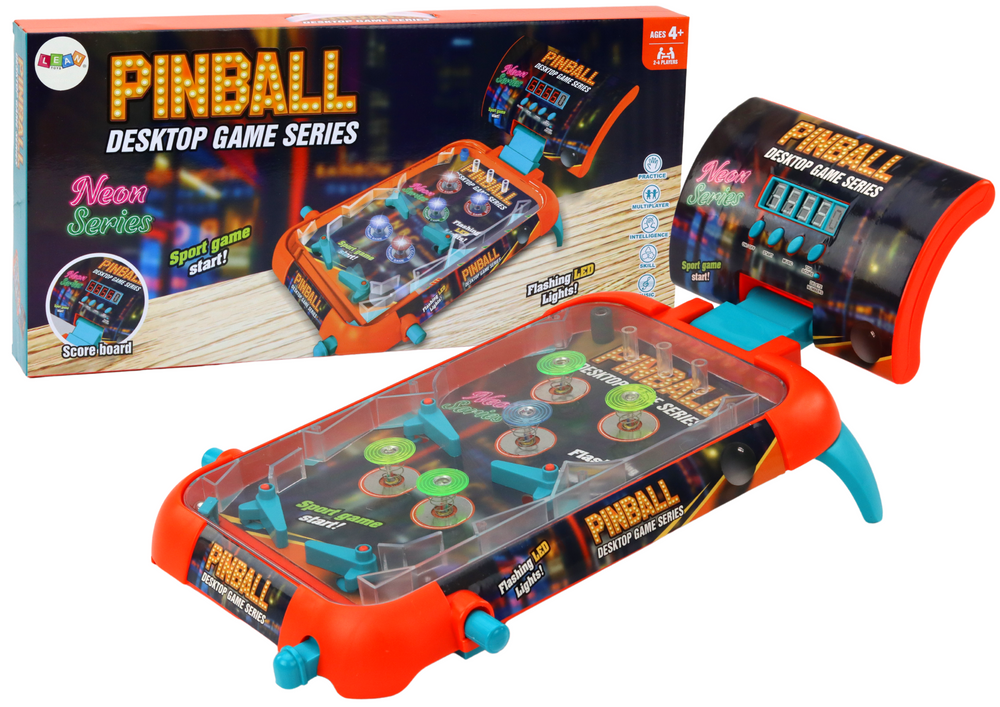 Pinball arcade game, LED lights, sounds, scoreboard